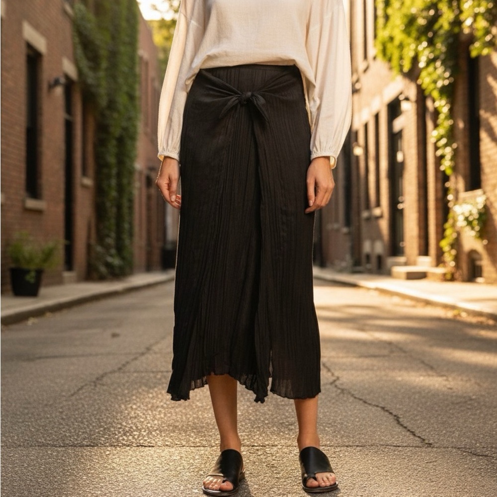 NEW Vince Black Pleated Tie Front Maxi Skirt Size XS